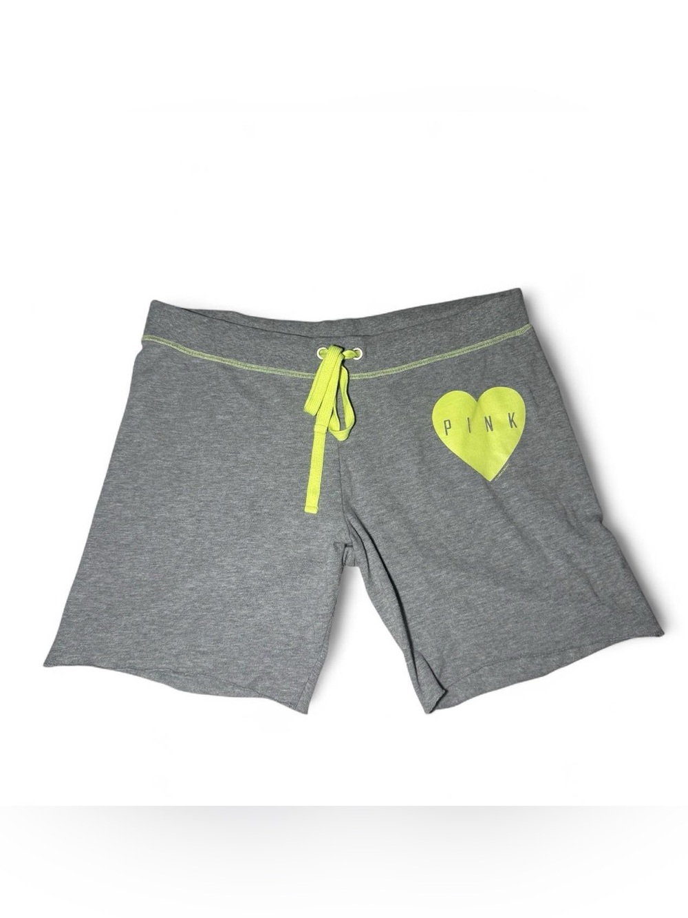 Y2K vintage Victoria's Secret PINK gray bermuda sweat shorts green heart Large☮️